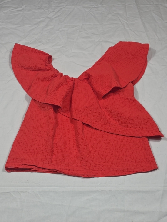 Cuyana Tops - Cuyana Red One-Shoulder Ruffle Camisole
